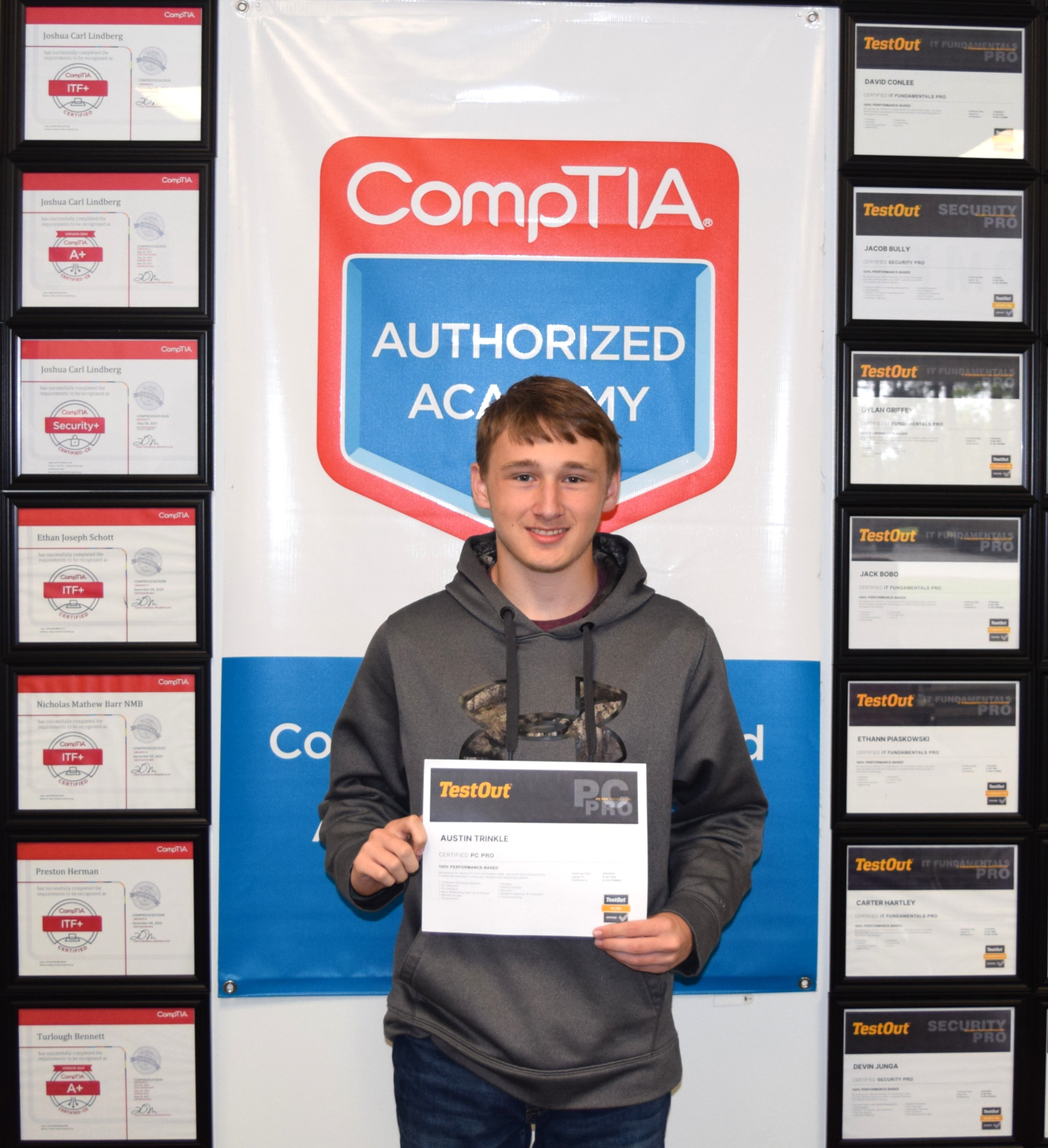 Brown City student holding earned certifications